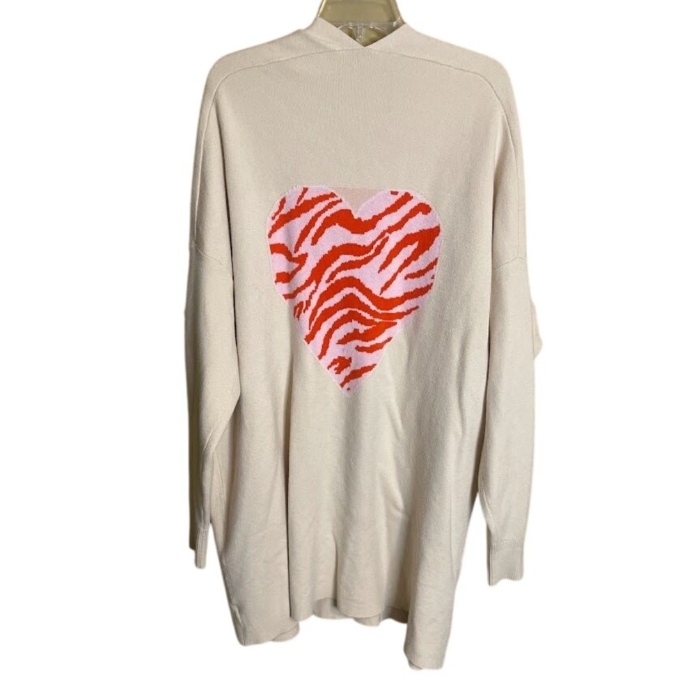 Crown & Ivy Cream Duster Cardigan Sweater with Heart on Back Size XXL